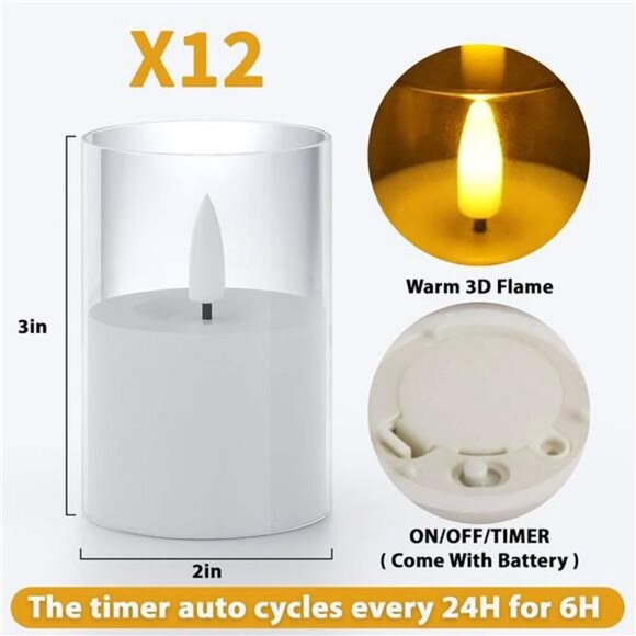 Flickering Flameless LED Candles Set Battery Timer Pillar Votive Home Decor - Picture 3 of 7